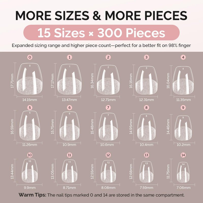 MelodySusie Extra Short Ballerina X Nail Tips - 300Pcs 15 Sizes Clear Acrylic, Half Matte Full Cover Press on Nails for DIY Extension & Salon Use,Pre-Shaped for Long-Lasting Manicure
