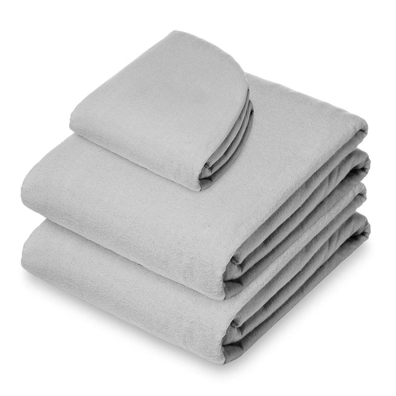 Flannel Massage Table Sheet Set - Soft Cotton Facial Bed Cover with Flat & Fitted Sheets | Light Gray