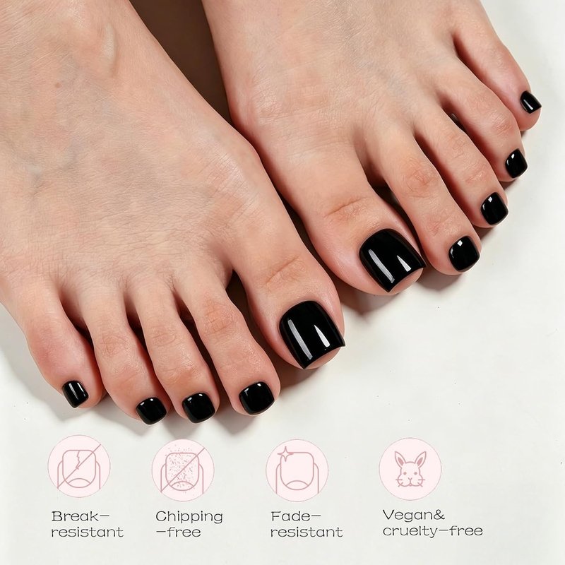 Jsiallye 288Pcs Press on Toenails For Women,Black Fake Toe Nails For Girl,Fake Toenails Press on Nails Short Square Acrylic Toe Nail Tips Glue on Toenails False Artificial Toe Nails Press ons