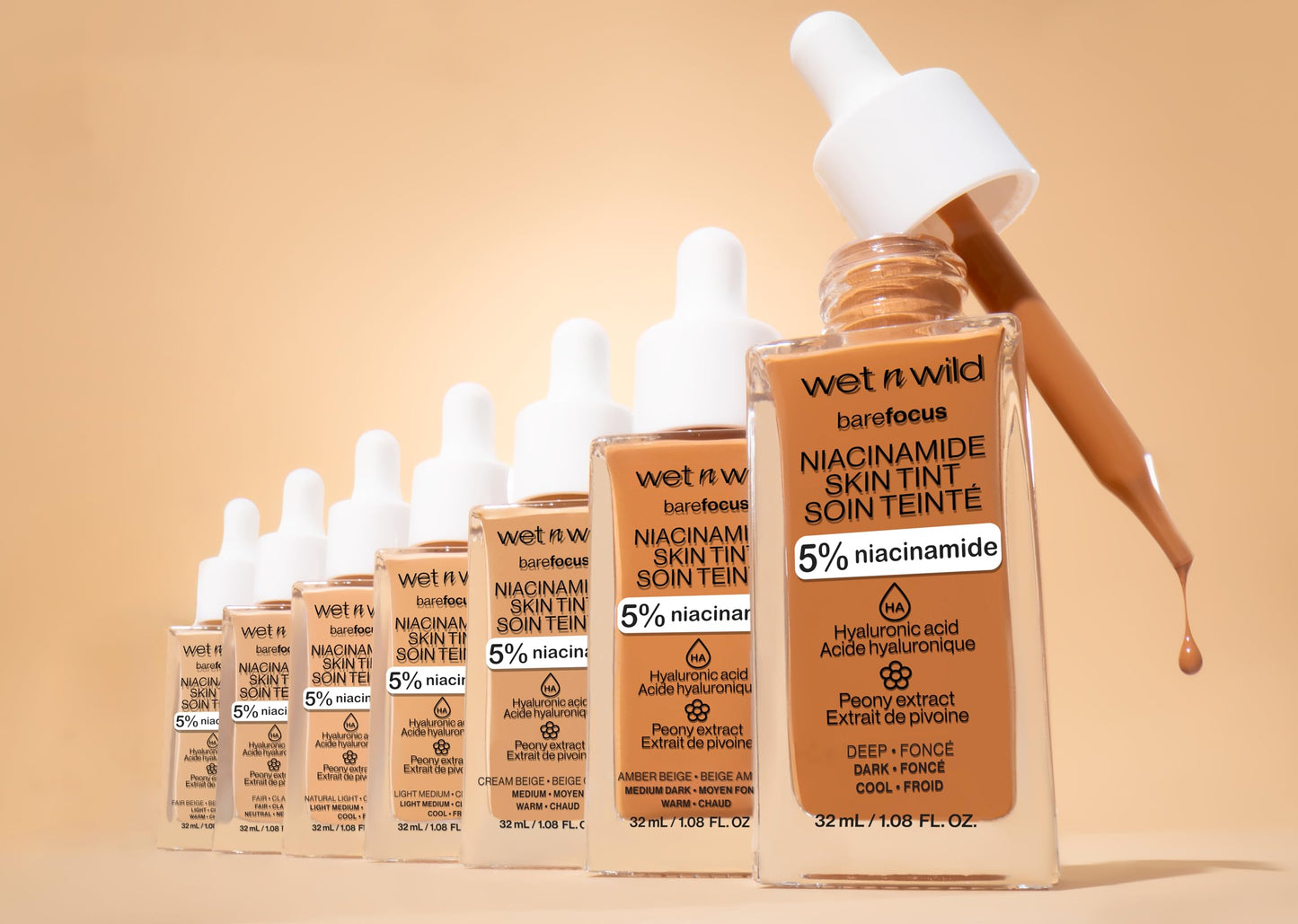 wet n wild Bare Focus Skin Tint, 5% Niacinamide Enriched, Buildable Sheer Lightweight Coverage, Natural Radiant Finish, Hyaluronic & Vitamin Hydration Boost, Cruelty-Free & Vegan-Light Medium Sand