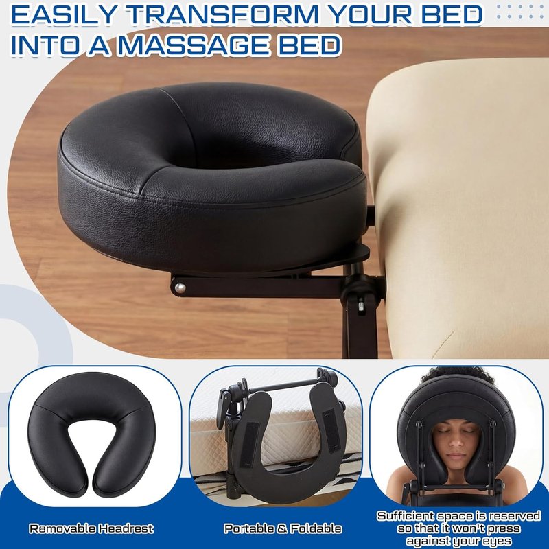 Qunclay Adjustable Massage Headrest - Portable Face Cradle with Soft Pillow Cushion | Ideal for Home & Professional Use (Black)