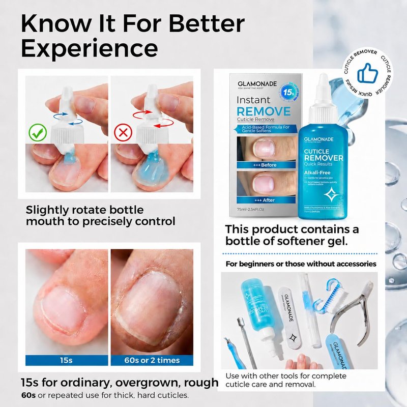 Instant Cuticle Remover Gel - Fast-Acting Softener with Salicylic Acid | Gentle for Sensitive Skin, Professional Nail Care