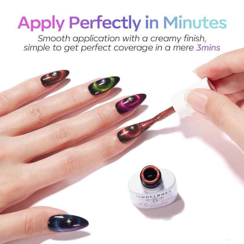 modelones Cat Eye Gel Nail Polish Set, Hema-Free 6 Colors Noen Glitter Pink Red Green Purple Blue Black Cateye Gel Polish Kit with Magnet Sparkle Galaxy Series Soak Off Led Nail Art Salon DIY Gifts