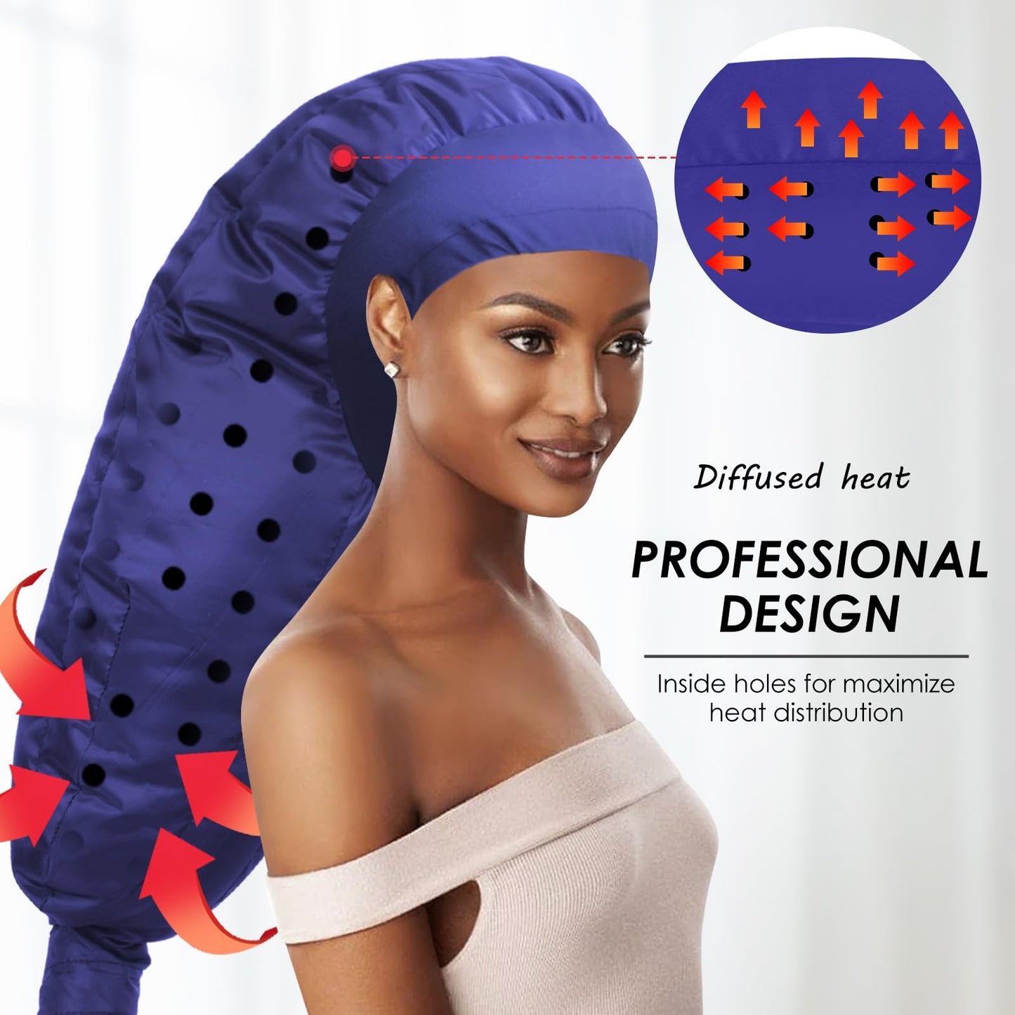 TEPENAR Hair Dryer Bonnet Attachment: Upgraded Extra Large Hooded Dryer Adjustable Hair Dryer Caps - Easy to Use for Natural Curly Textured Hair Care Styling Fast Drying - Dark Blue