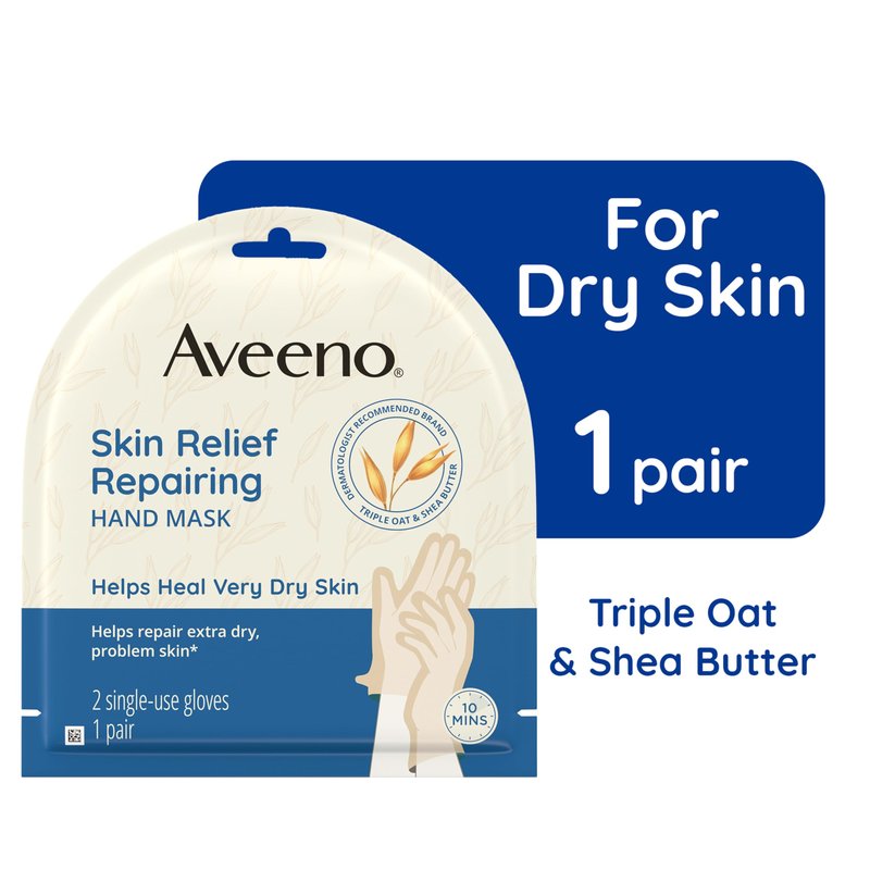 Aveeno Sensitive Skin Essentials Gift Set with Daily Moisturizing Lotion, Moisturizing Body Wash, Calm and Restore Makeup Removing Wipes and Skin Relief Repairing Hand Mask, 4 Items