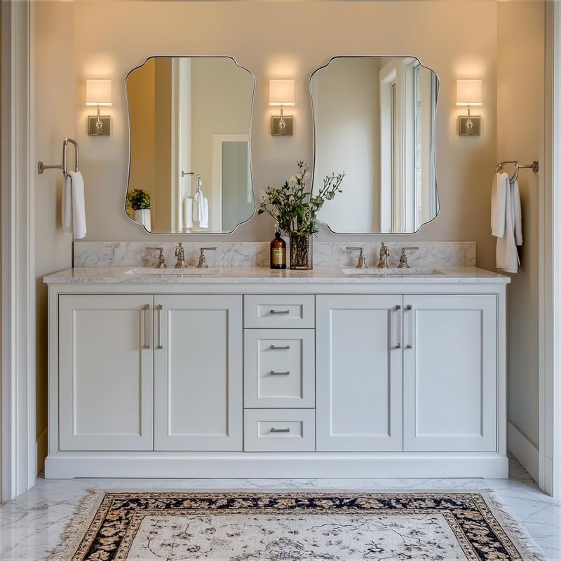 ANDY STAR Brushed Nickel Scalloped Bathroom Mirror - 26"x38" Metal Frame for Vanity & Entryway