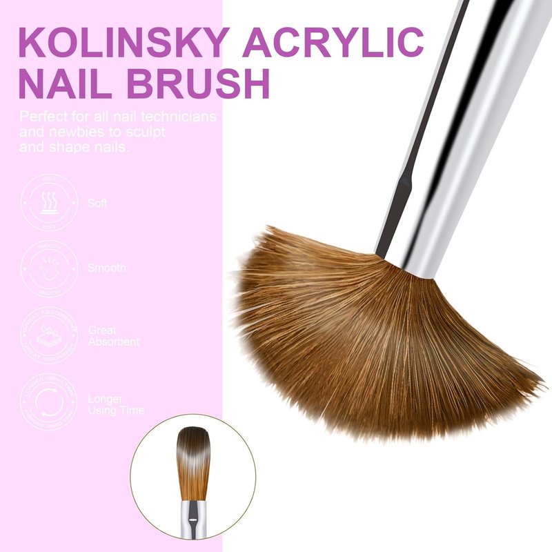 Acrylic Nail Brush Set - 4PCS Kolinsky Nail Art Brushes for Professional Manicure | Sturdy Handle, Oval Shape, 6/8/12/16 Sizes
