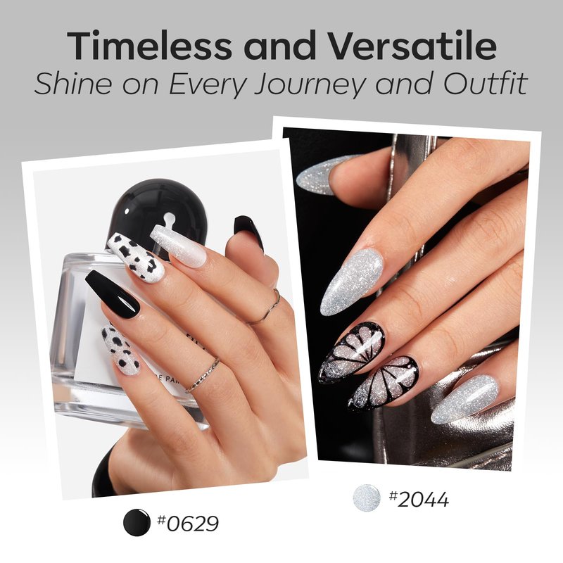 modelones Gel Nail Polish Set, 6 Colors Black White Silver Gray Cat Eye Glitter Shimmer Magnetic Hema & TPO Free Gel Polish Kit Summer Nail Art Manicure Salon Home Gifts for Women Girls Soak Off LED