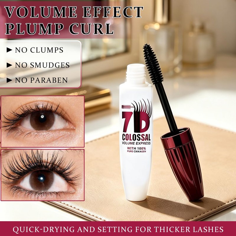 2Pack 7D Waterproof Mascara,Volumizing&Lengthening Mascara,Long Lasting Smudge Proof Mascara,Black Buildable Thickening Mascara for Eyelashes,Thickening Eye Makeup for Defined Curl,For Women and Girl