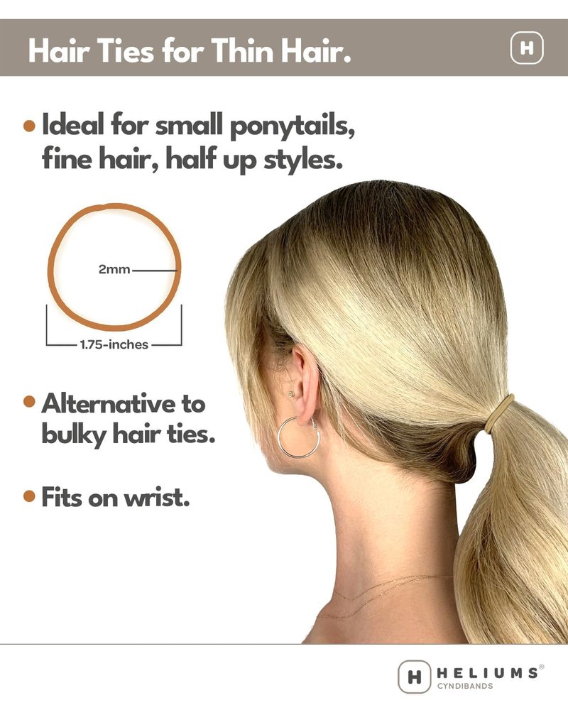 Heliums Thin Hair Elastics - Copper 2mm Ties for No Damage Ponytails | 40 Count, Medium Hold