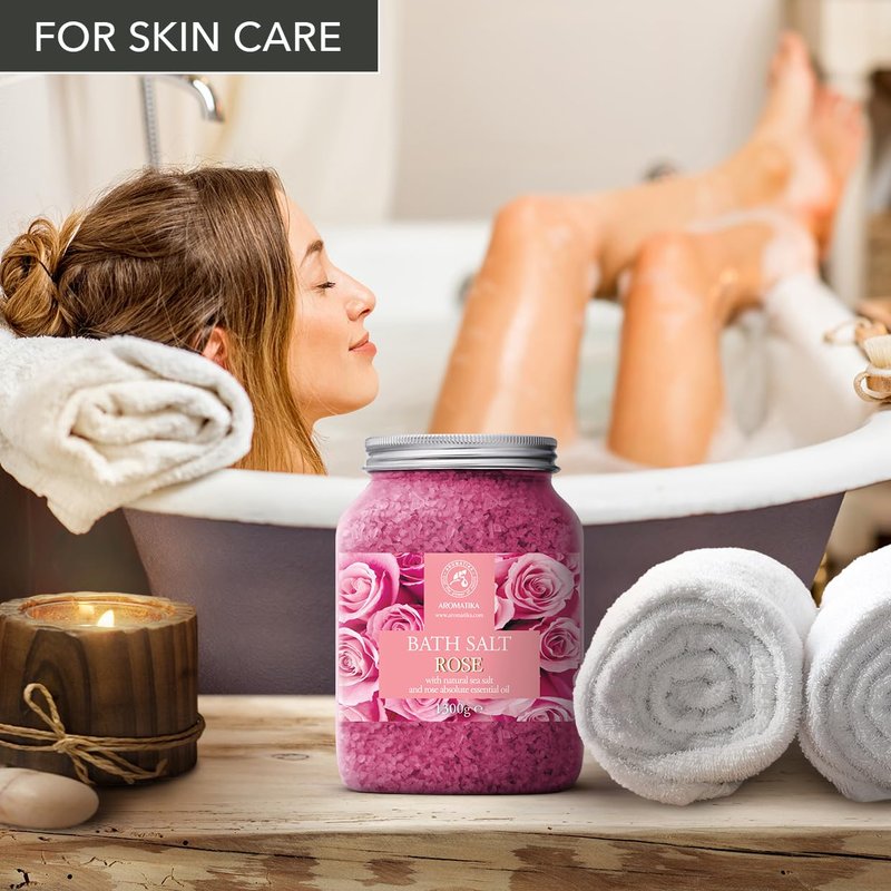 Rose Bath Salts - Set 2x46 Oz - Natural Rosewood Oil & Rose Extract - Best for Relaxing - Beauty - Bathing - Body Care - Wellness - Relax - Aromatherapy - Spa
