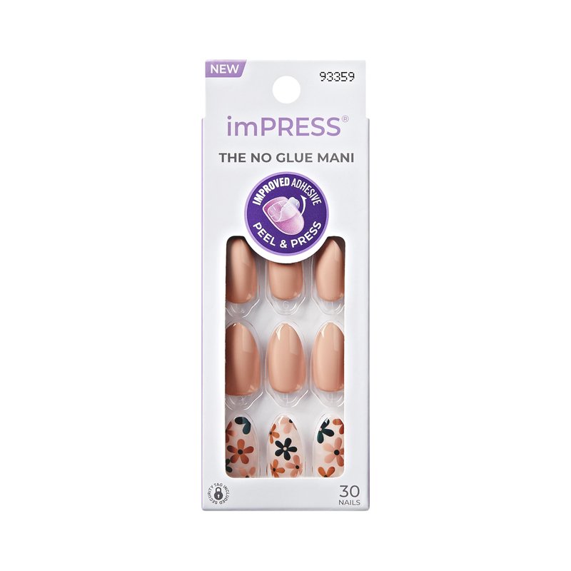 Kiss Impress No Glue Mani Press On Nails, Design, 'As It Was', Beige, Medium Size, Almond Shape, Includes 30 Nails, Prep Pad, Instructions Sheet, 1 Manicure Stick, 1 Mini File