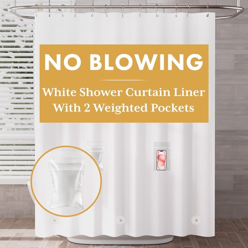 AmazerBath Shower Curtain Liner - Waterproof White Plastic with 2 Weighted Pockets | 72x72 Inches