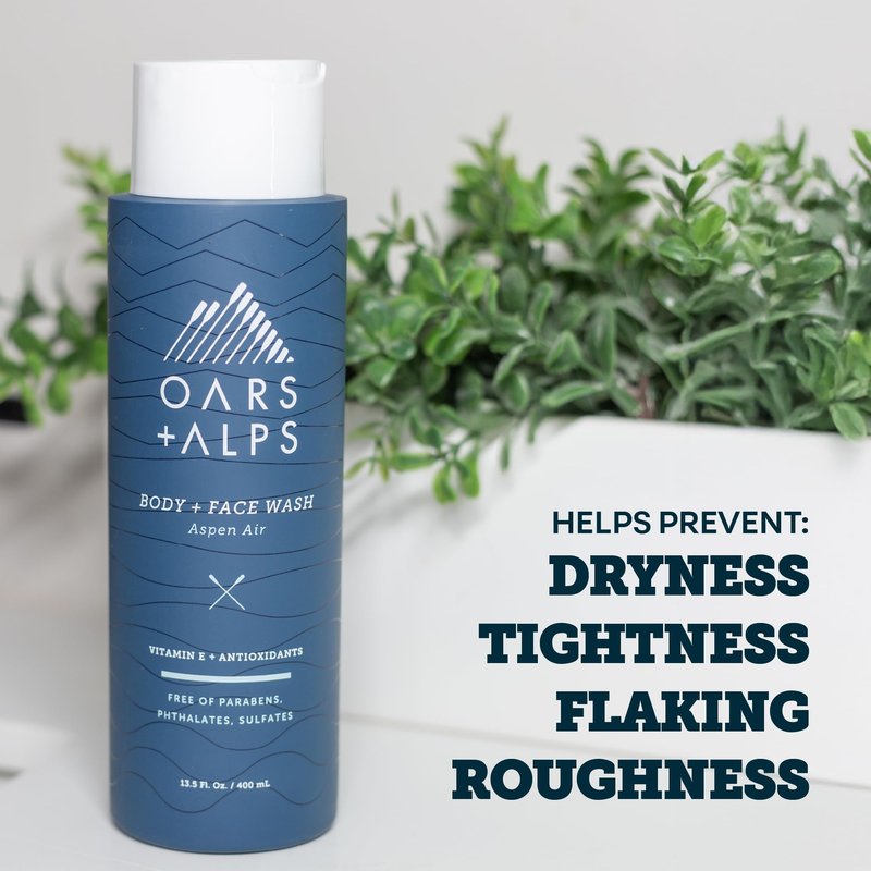 Oars + Alps Body Wash for Men, Mens Body Wash & Face Cleanser with Vitamin E & Antioxidants, Moisturizing, Paraben & Sulfate Free Cleanser, Aspen Air, 1pk
