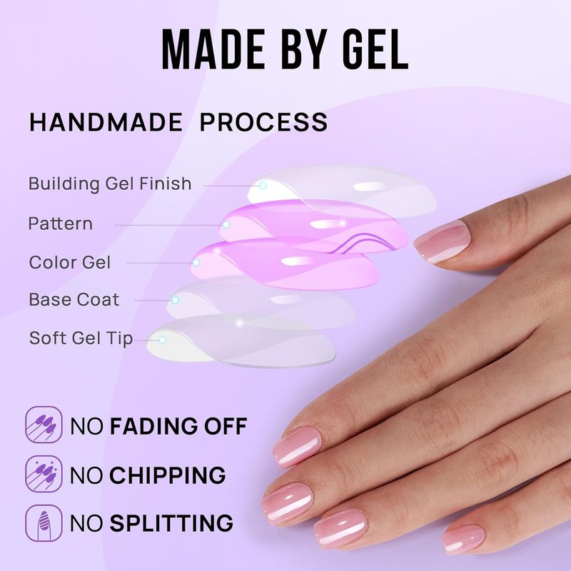 BTArtbox Press On Nails - Pink Chrome Short Square Nail Tips | Reusable 32-Piece Soft Gel Kit in 16 Sizes