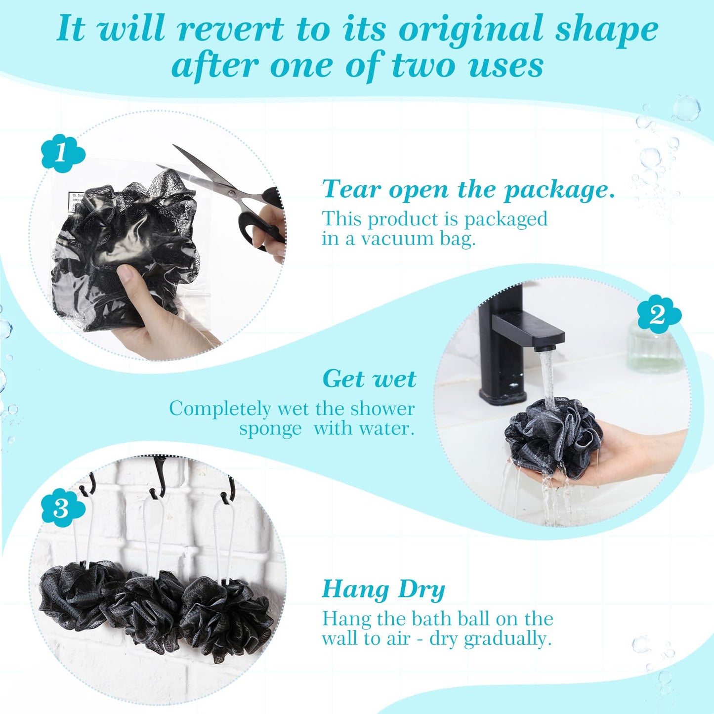 Sunnyray 100 Pcs Loofahs Bulk Bath Sponge Shower Luffas Exfoliating Body Scrubber Packs Soft Mesh Loofahs Balls Travel Cleaning Wash Puff Bathing Accessories for Women Men, 20g (Black)