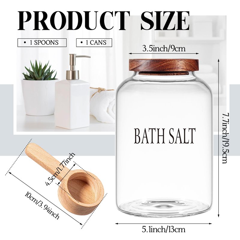 SiliFine 2 Sets 74 oz Large Bath Salt Container with Wooden Scoop for Glass Bath Salt Jar with Airtight Lid Storage Canister for Food, Flour, Sugar, Cookie, Kitchen