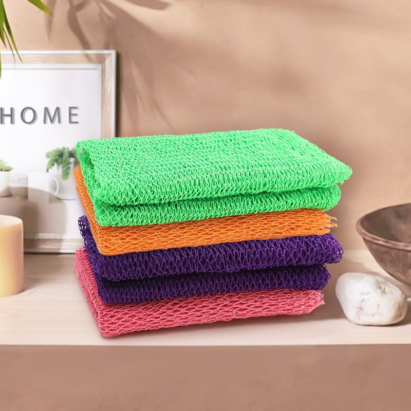 4 Pieces Nylon African Exfoliating Net Sponge, Authentic African Net Sponge for Bath and Shower, Body Scrubber Back Exfoliating Bath Accessories (Pink, Orange, Purple, Green)