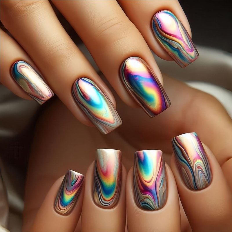 Press On Nails - Medium Square Acrylic Nails with Color Gradient Design | 24 Pcs Glossy Full Cover Reusable