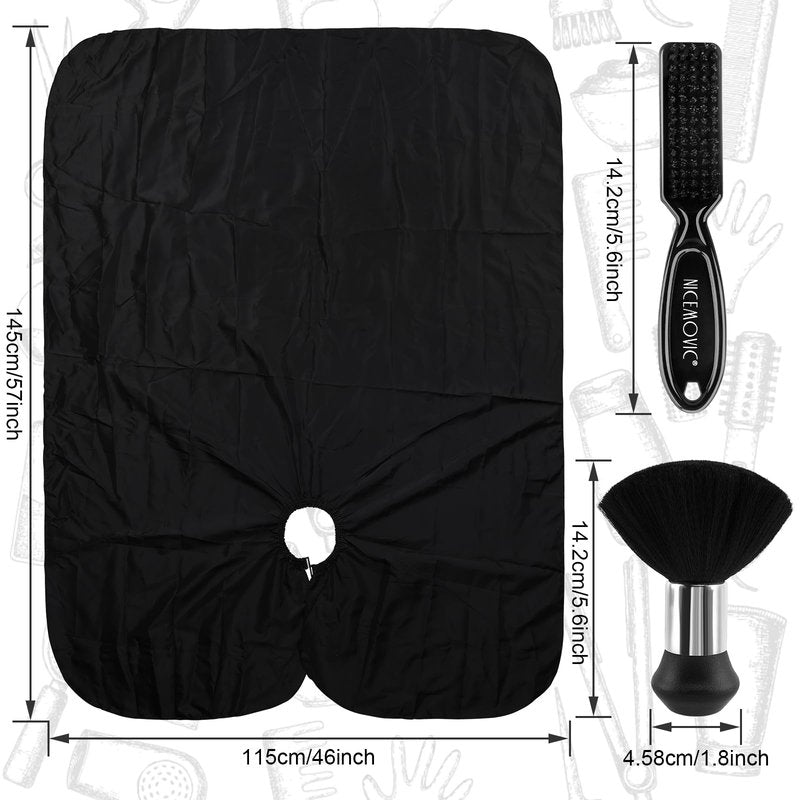 NICEMOVIC Hair Cutting Barber Cape with Neck Duster Brush and Barber Brush, Professional Barber Accessories Cleaning Supplies for Salon Haircut Styling (Black)