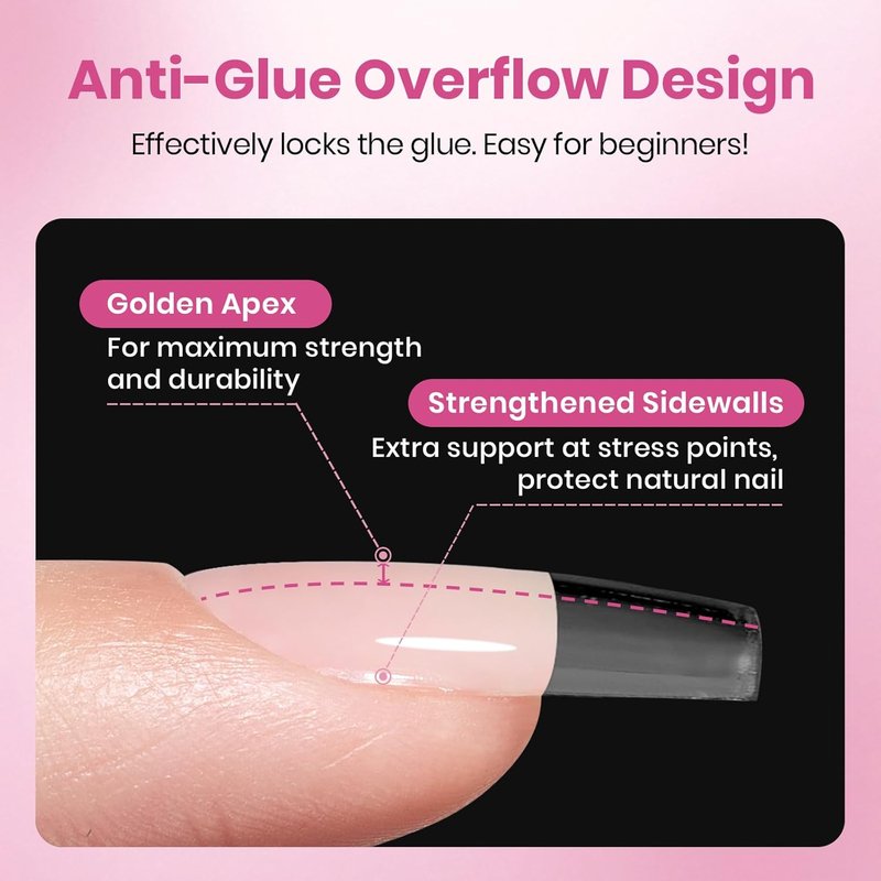 Beetles Gel Nail Tips - Square Coffin Medium 320pcs | Pre-Etched Half Matte Full Cover for Easy DIY Extensions