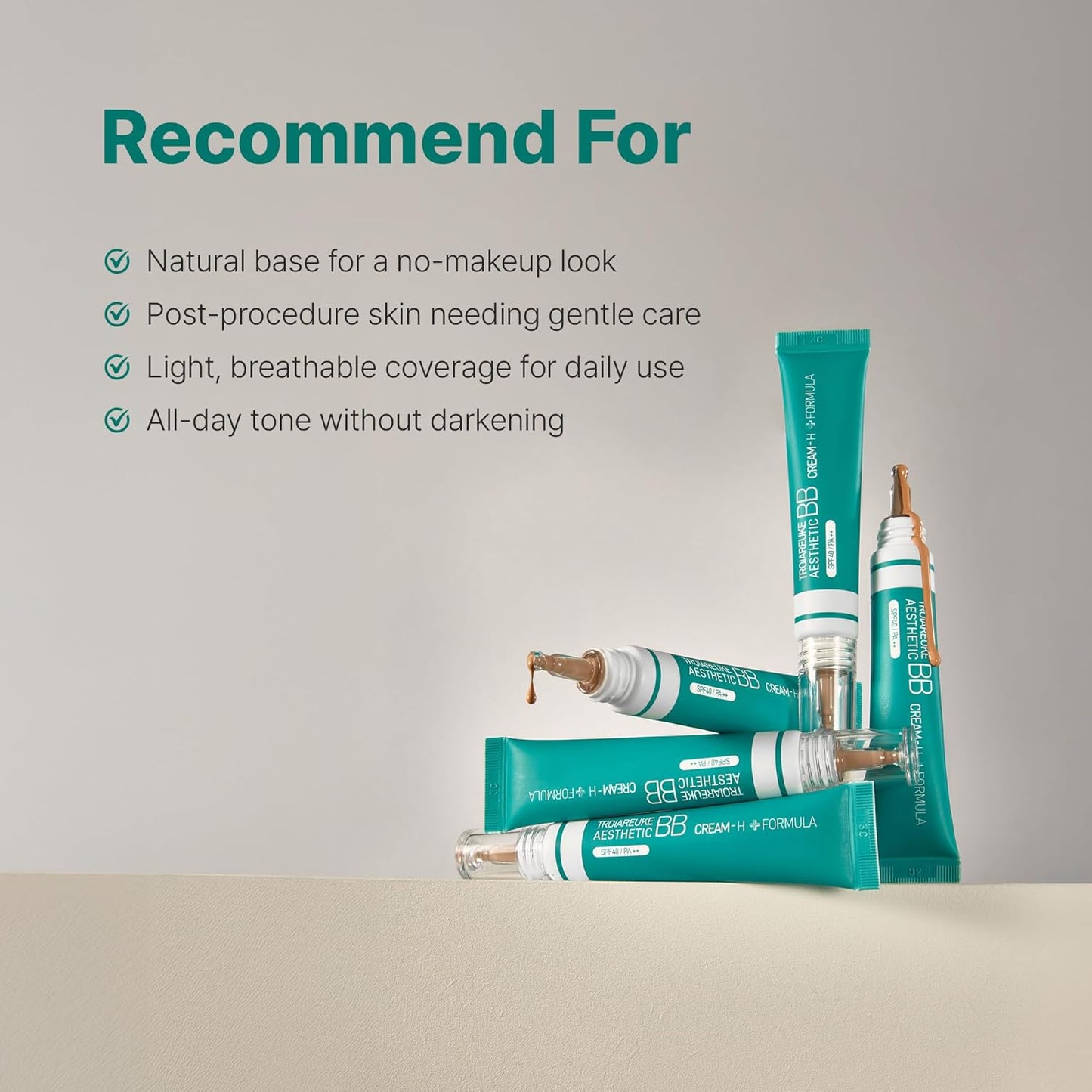 TROIAREUKE BB Cream H+ Formula - Lightweight Tinted Moisturizer with SPF40+ for Dry Skin | Korean Beauty