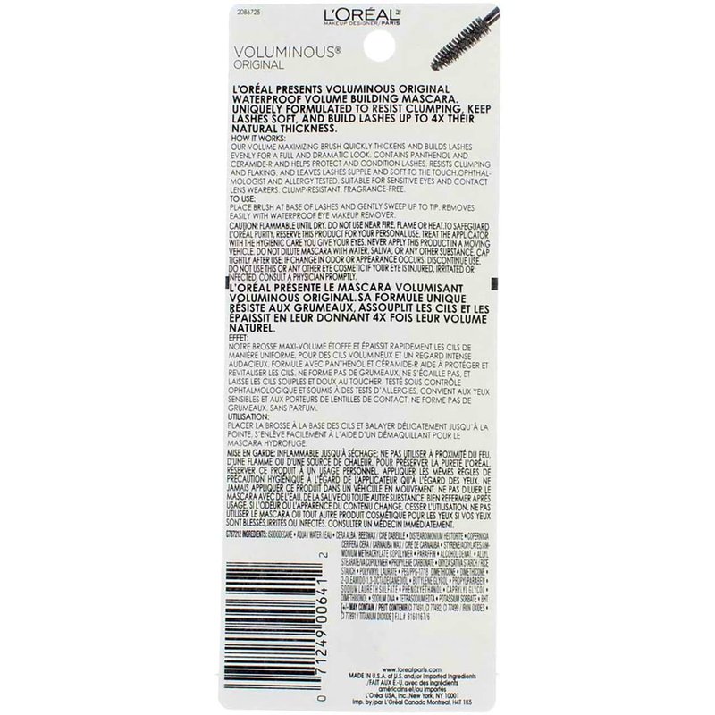 L’Oreal ParisVoluminous Waterproof Volume Building Mascara, Black [360], 0.28 oz (Pack of 3)