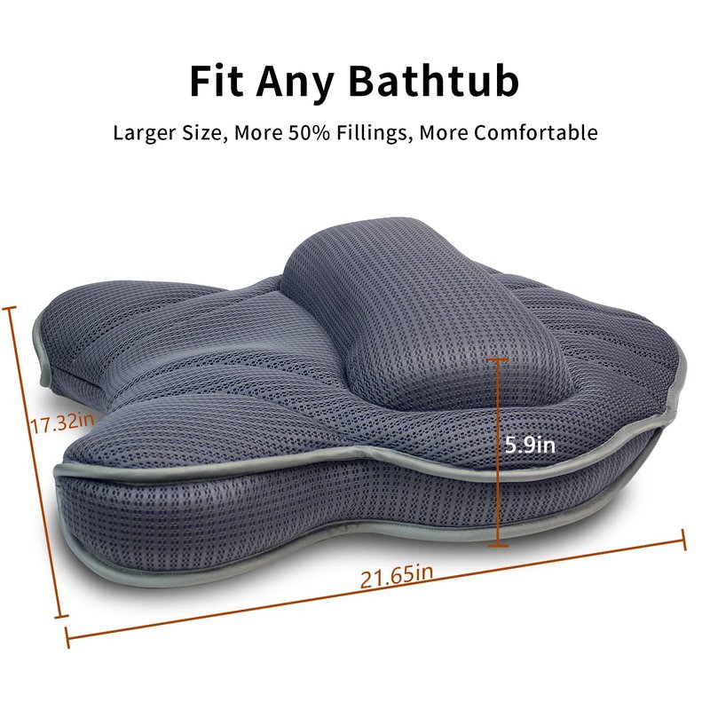 Poemland Extra Thick Large Bath Pillow with Neck,Back,Head Support for Bathtub, Spa, Soaking Gray(21''x17'')