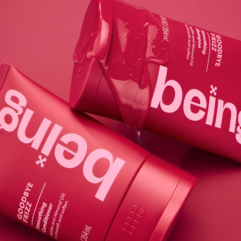 being GOODBYE FRIZZ Smoothing Shampoo and Conditioner Set 354mL with Jojoba and Almond Oil