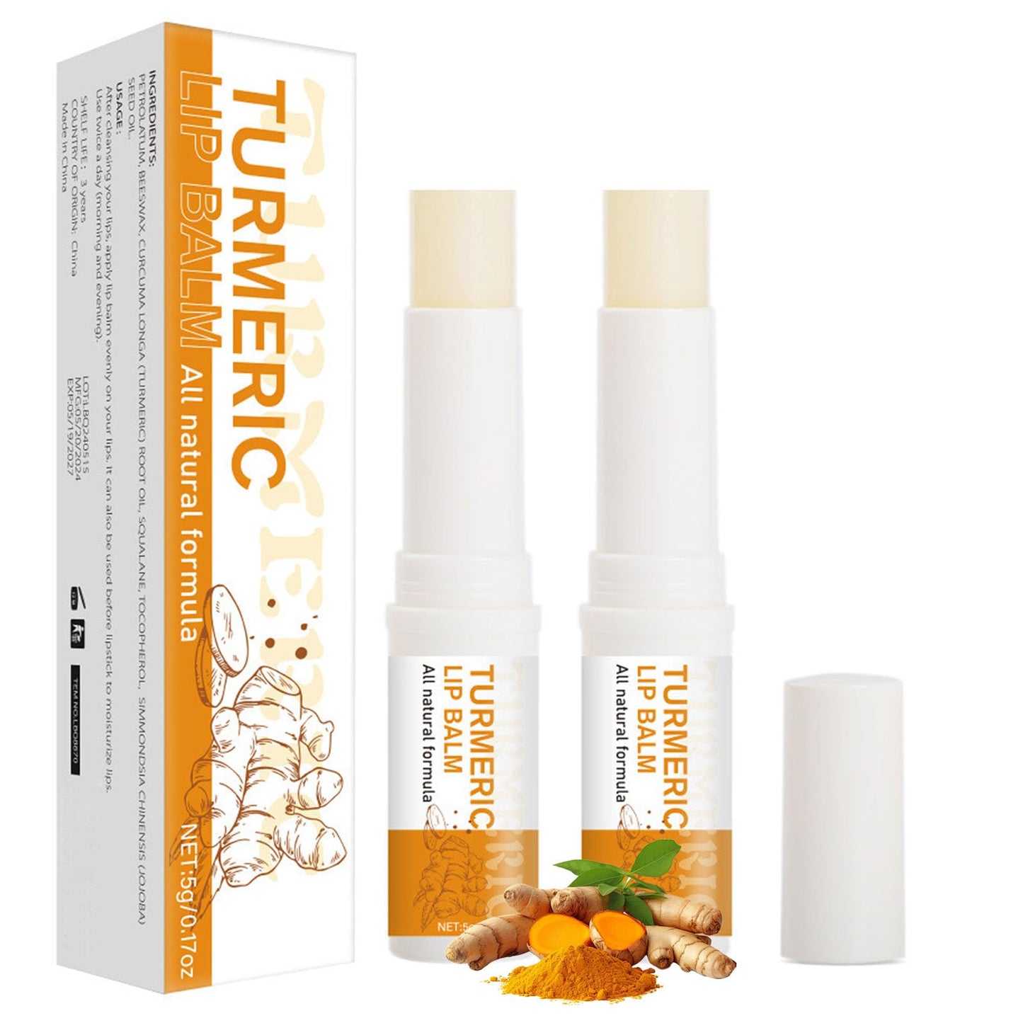 ARCHIDATE 2Pcs Turmeric Lip Balm for Dark Lips, Natural Turmeric Moisturizing Lip Balm for Smokers, Long-Lasting Moisturize Nourishes Softens Dry Chapped Dull Lips, Leaves Lips Looking Soft and Supple