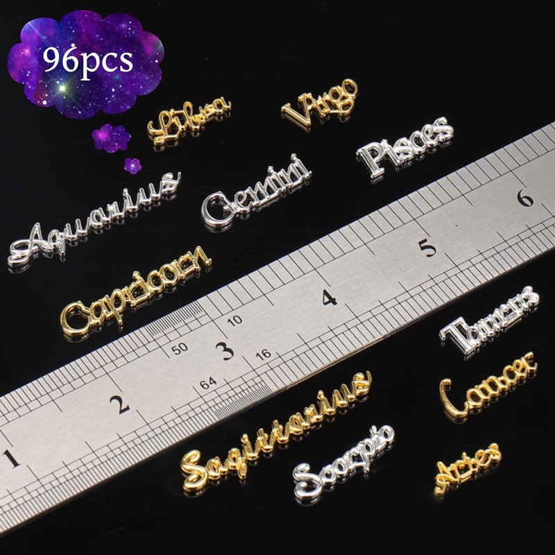 Mity rain Zodiac Nail Charms, 96pcs Twelve Constellation Charms Set Alloy for Nail Art Decoration (Gold, Silver)