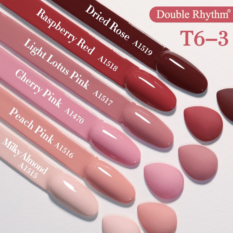 Double Rhythm Gel Polish Set - 6 Pcs 15 ML Soak Off Nail Art Kit for DIY Manicure | Burgundy, Nude, Pink, Purple, Beige