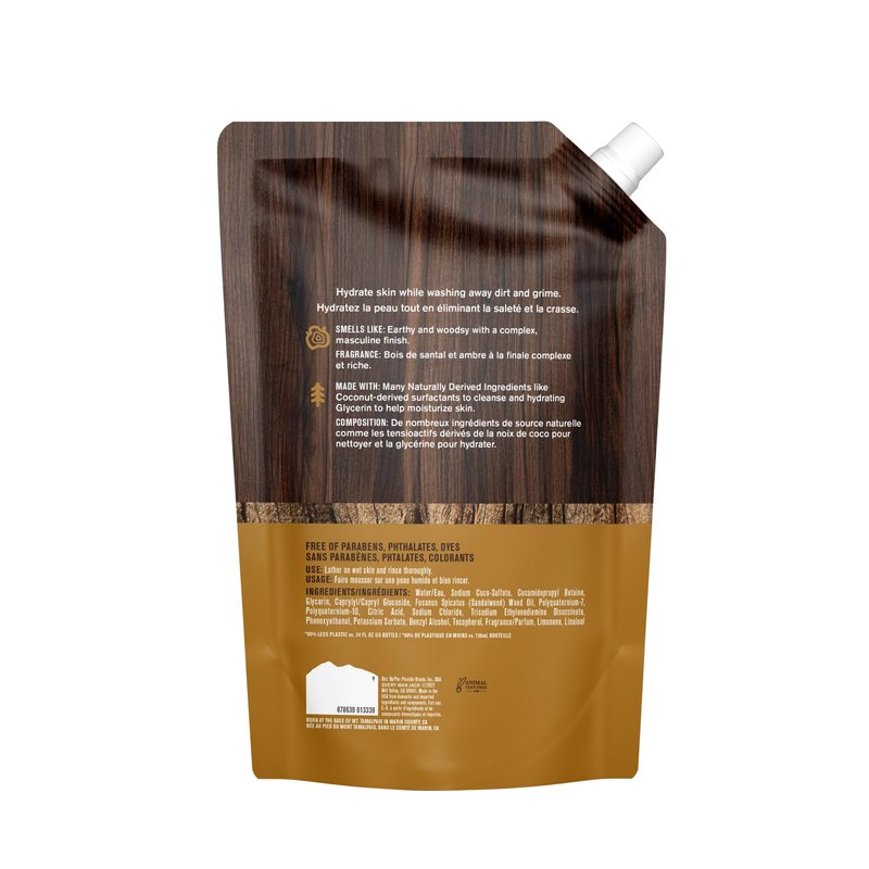 Every Man Jack Amber + Sandalwood Mens Body Wash Refill Starter Pouch - Cleanse, Nourish, and Hydrate Skin - Naturally Derived Ingredients - Paraben Free, Phthalate Free, Dye Free - (2-36oz pouches)
