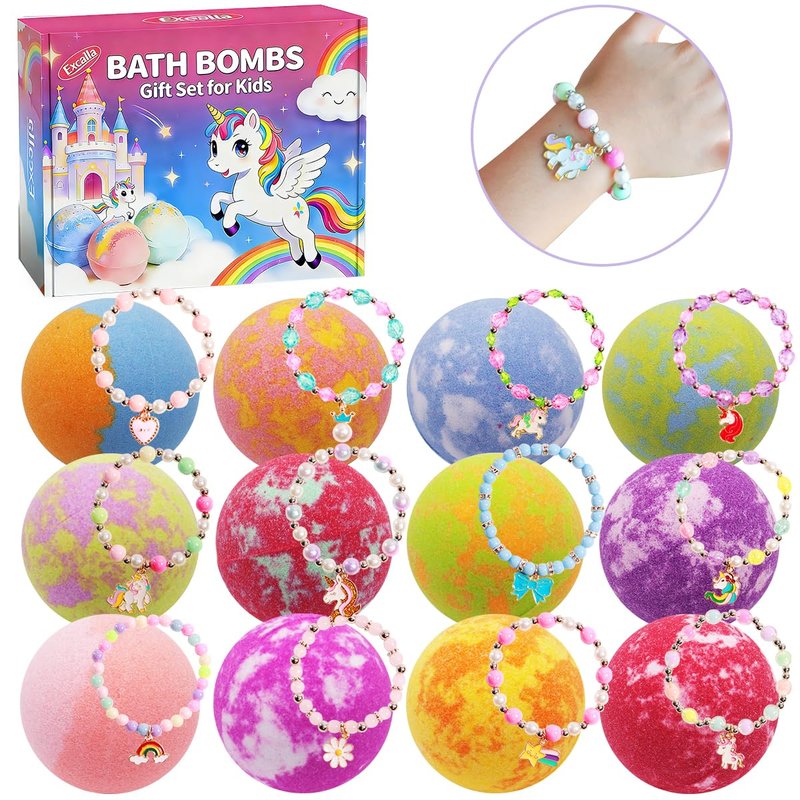 Bath Bombs for Girls with Toys Inside, Kids Bath Bombs with Jewelry Inside, 12 Pcs Natural Bubble Bath Set for Skin Moisturizing, Birthday Christmas Easter Gifts for 4 5 6 7 8 Year Old