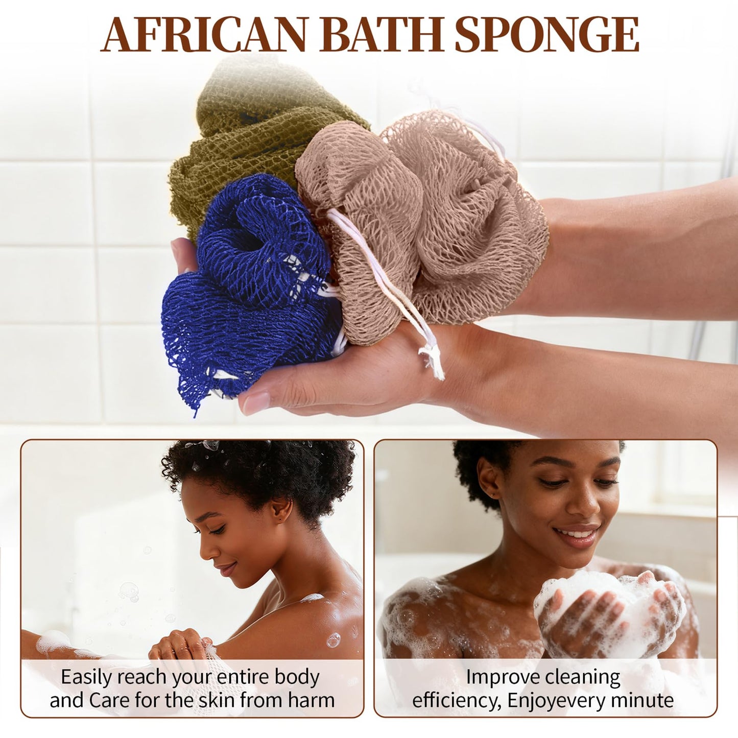 African Net Sponge 5-piece exfoliating Scrub is Suitable for All Skin Types,Bath Sponge for the face and Body, Durable and Gently Exfoliation