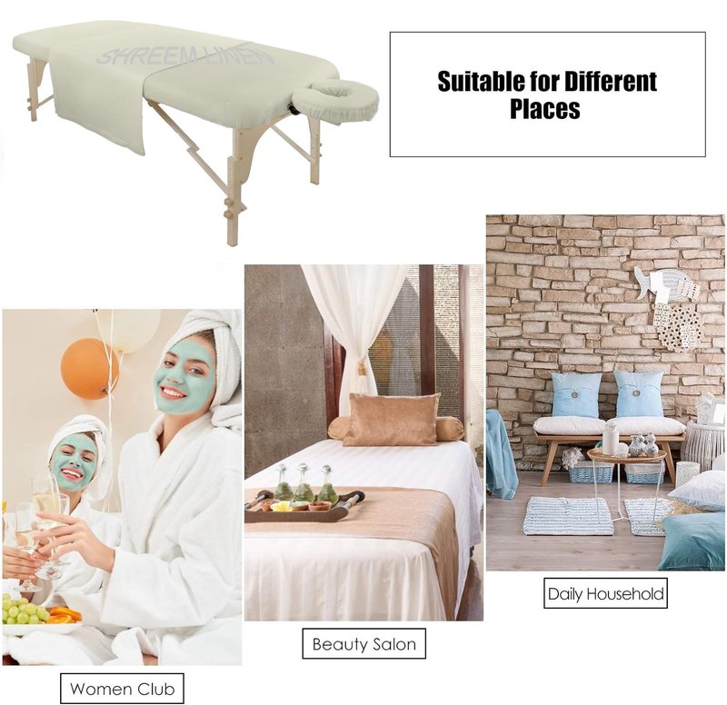 Shreem Linen Microfiber Massage Sheet Set 3-Piece for Massage Tables, Includes Massage Flat Sheet, Massage Fitted Sheet, and Massage Face Cradle Cover for Beauty Salon Spa, Ivory