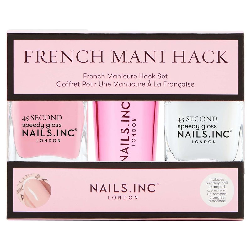 Nails Inc 45 Second Speedy Gloss French Manicure Set - Quick Dry, No Chip, 3 Pieces | Pink DIY Nail Art