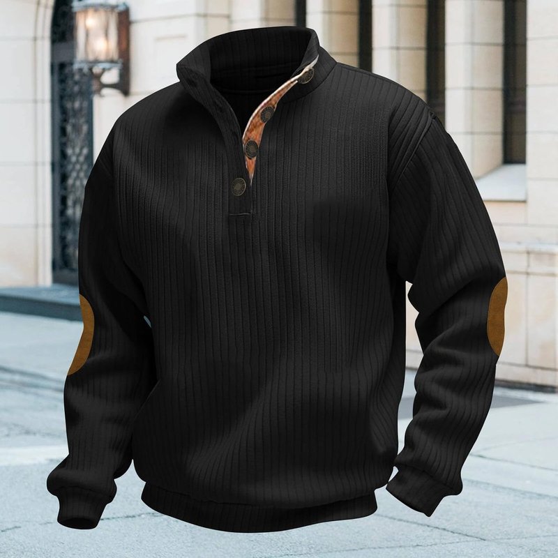 Men's Long Sleeve Corduroy Sweatshirt - Casual Stand Collar Quarter Button Pullover | Fall Fashion