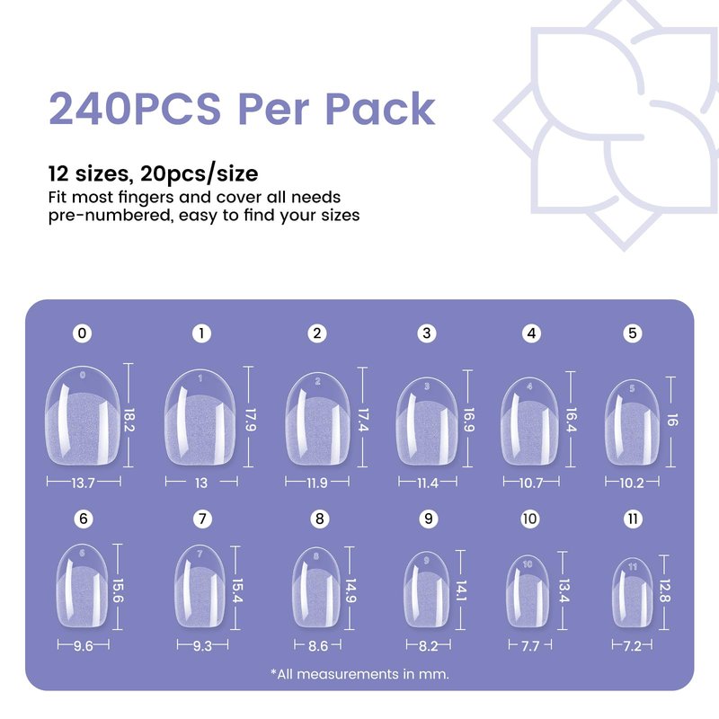 Short Oval Round Nail Tips, 240PCS Soft Gel Pre-shaped Half Matte Short Round Gel Nail Tips, 12 Sizes Full Cover Acrylic Press on Fake Nails for Nail Extension Art DIY Nail Salon
