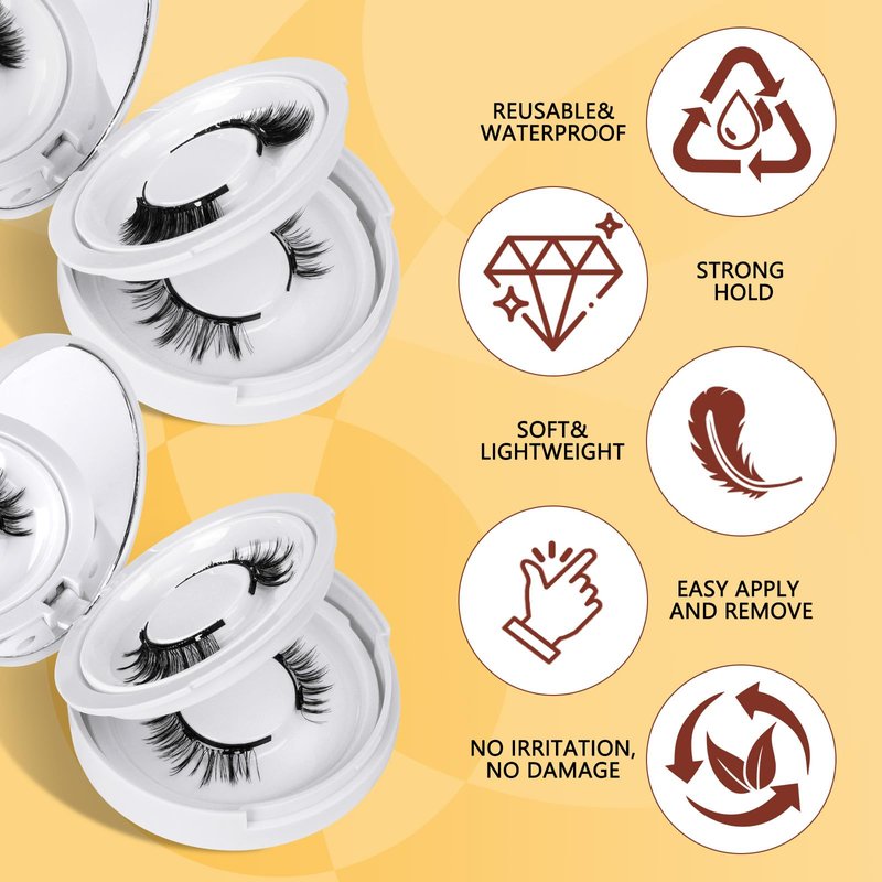 QUEWEL Magnetic Eyelashes 4 Pair Reusable Magnetic Eyelashes with Applicator No Glue Needed Eyelashes Natural Look Lash Clusters Kit Easy to Wear and Remove(4 Pairs-B08)