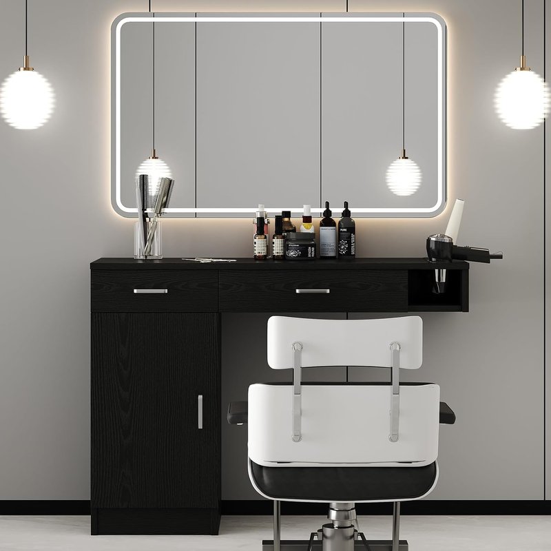 4ever2buy Salon Station - Black Wall-Mount Hair Stylist Organizer with 3 Dryer Holders | Ideal for Salons & Barbershops