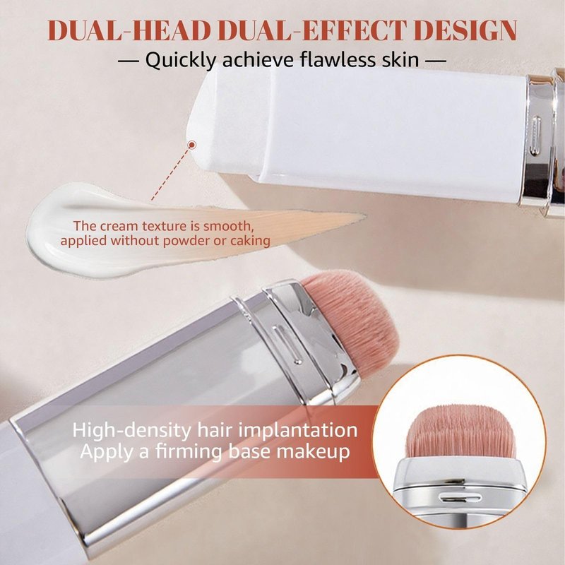 Color-Changing Foundation Stick, 2-in-1 Dual-Ended Foundation with Detachable Brush, Skin Matching Foundation Face Makeup Lightweight Non-Greasy Moisturizing and Smooth (3#Medium)