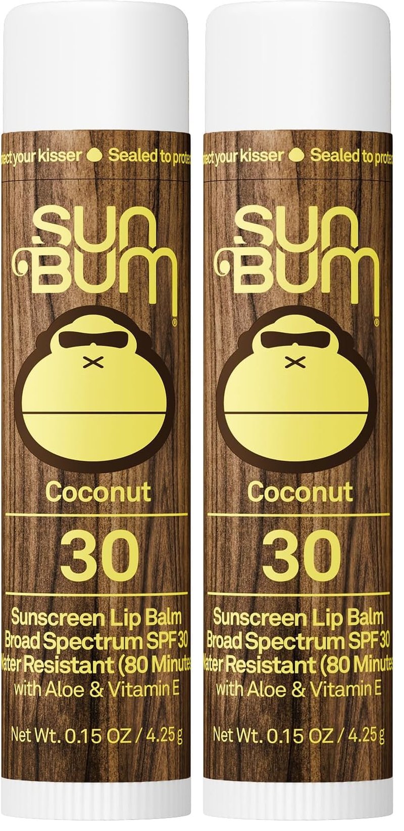 Sun Bum SPF 30 Sunscreen Coconut Lip Balm - Moisturizing Aloe Vera and Vitamin E - Vegan and Cruelty Free - Broad Spectrum UVA/UVB Lip Protection - 0.15 oz Stick,(Pack of 2)