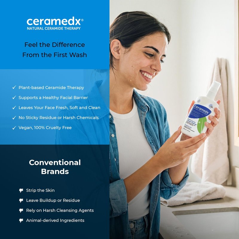 Ceramedx Gentle Foaming Facial Cleanser with Natural Ceramides for Dry, Sensitive Skin, Cruelty Free, Vegan & Fragrance Free, 8 fl oz