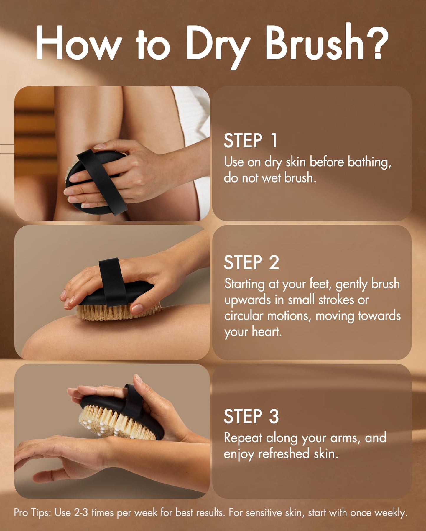 Dry Brushing Body Brush for Massage - Natural Boar Bristle Exfoliating Brush with Massage Nodes for Lymphatic Drainage, Cellulite, Blood Circulation Improving Skin Health for Women Men Elderly(Black)