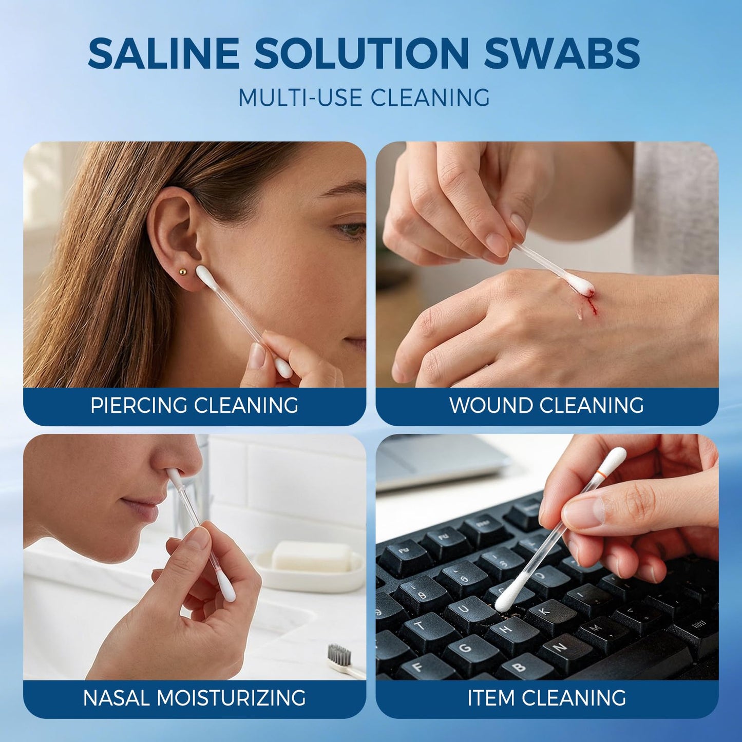 Piercing Aftercare Cotton Swabs, Disposable Saline Solution Cleaner Qtips Individually Wrapped Swabsticks Buds Bulk Outdoor Travel Size First Aid Kit for Ear Nose Skin Cleaning Wound Care (200 Pcs)