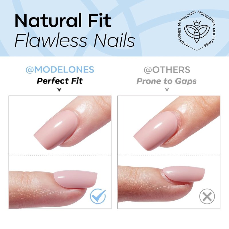 Modelones Blue Oval Press-On Nails Kit - 32 Pcs with Glue, Adhesive Tabs & Nail File | Perfect Spring Gift for Women