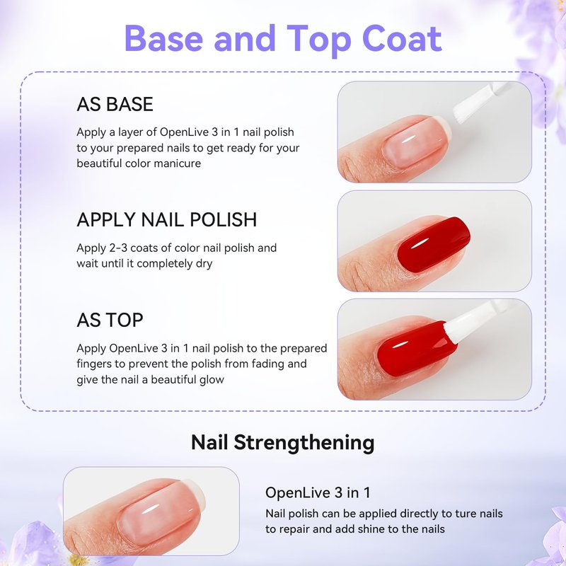 OpenLive Nail Strengthener | Quick-Dry Repair Polish for Damaged Nails - Long-Lasting Shine, 16.5ml