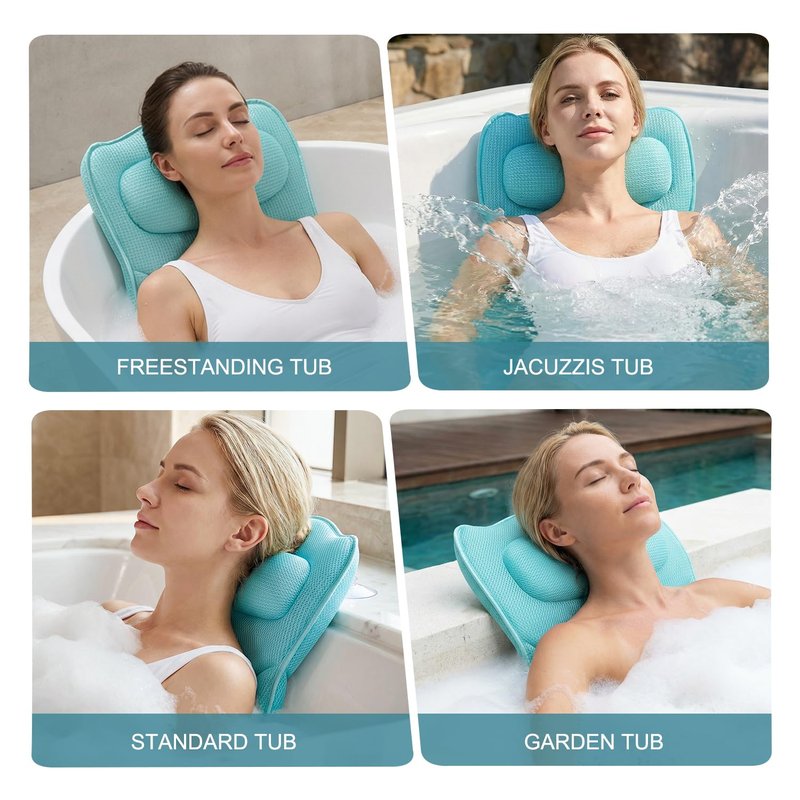 Extra Long Thick Full Body Bath Pillow for Tub with Lumbar Pillow- Luxury 4D Air Mesh Bathtub Pillow with Head, Shoulder & Back Support, Non-Slip Bath Cushion with Suction Cups-Lake Blue