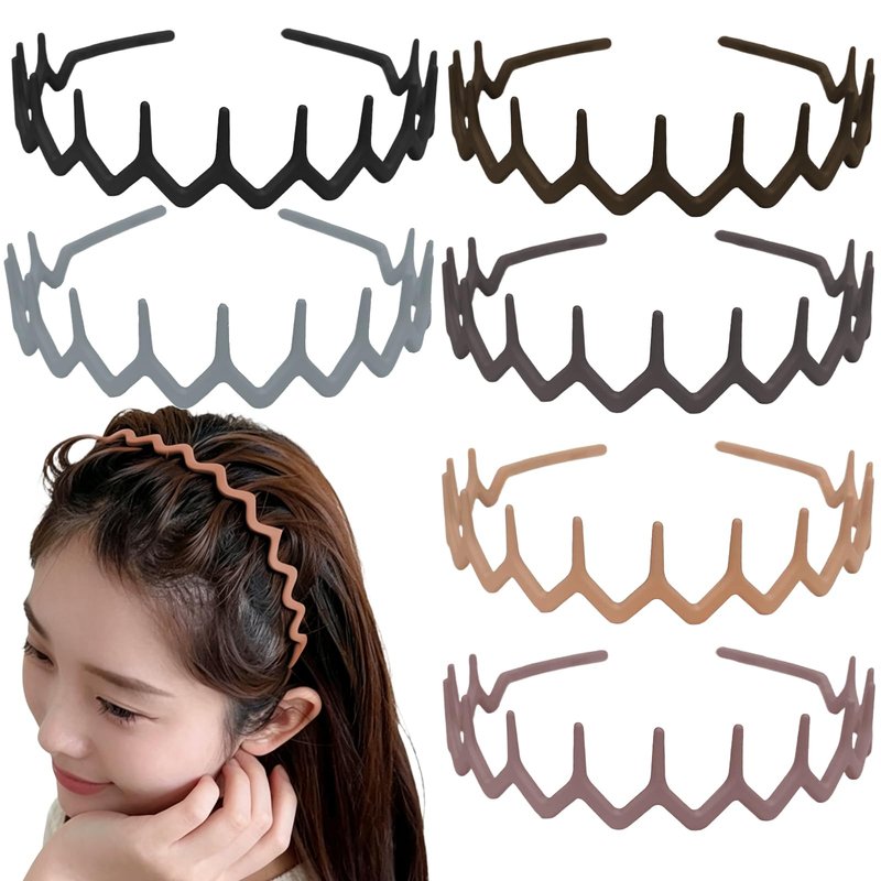 ELLOPH 6 Pack Zig Zag Headbands for Women, Non Slip Headband with Teeth, Plastic Hair Bands for Daily Work Makeup Sports 90s Retro Style Hair Accessories for Women Girls